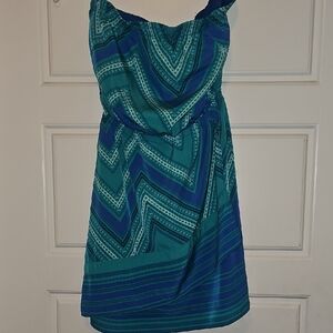 Express Teal and Blue Chevron Strapless Dress
